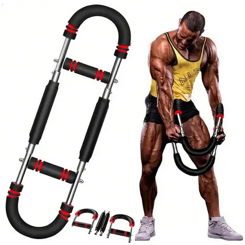 2025 New Unisex Portable Adjustable Steel Springs Resist Bending Twister Arm Trainer, Tricep Extension Machine, Forearm Grip Strengthener, Upper Body Chest Workout Bar, Home Gym Functional Training Accessory, Foam Leather Sleeve Guards