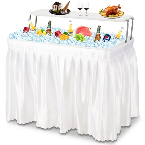 AHB 4 ft Wide Foldable Outdoor Cooler Table - Drain, Folding Legs, HDPE Surface, Removable Skirt, Portable for Camping, Outdoor Picnic Table