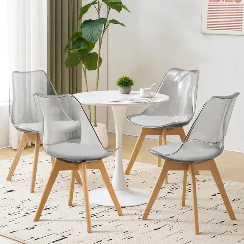 Mojay Modern Acrylic+Leather Armless Legged Dining Chairs Set of 2-4, 220lb Capacity Curved Back Side Chairs with PU Leather Cushions & Wood Legs, for Dining Room Kitchen (Grey)