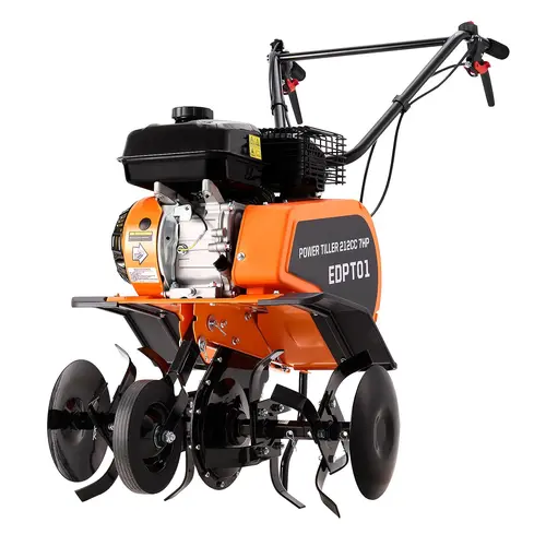 Efurden Gas Power Tiller, 212CC Heavy Duty Garden Tiller 4 Stroke Gas Engine with Premium Blade, Forward and Reverse Gear, Trimming Wheel, Height Adjustable for Soil Cultivation, W