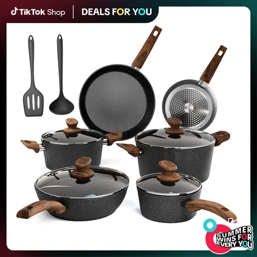 Kitchen Academy 12 Piece Nonstick Pots and Pans Set, Non Stick Induction Cookware Set, Kitchen Cooking Set, Frying Pans Saucepans