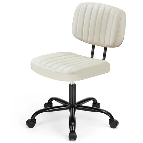 【Deal】Ergonomic Computer Office Chair, Compact Armless Height-Adjustable Rolling Swivel PU Leather Upholstered Space-Saving Task Chair for Small Spaces Home Use, Ergonomic Computer Chair