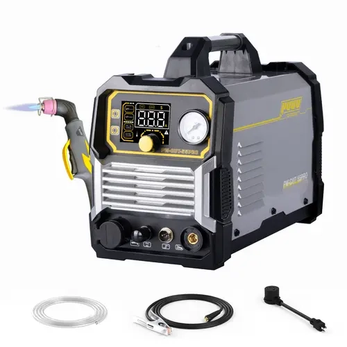 Puwu 55A Model Inverter Power Plasma Cutter - High Frequency Non-Touch Pilot Arc, Digital Display DC, 110/220V Dual Voltage Blowback Machine with Welding Hose (44A at 110V, 10mm Cut; 55A at 220V, 16mm Max Cut Material)