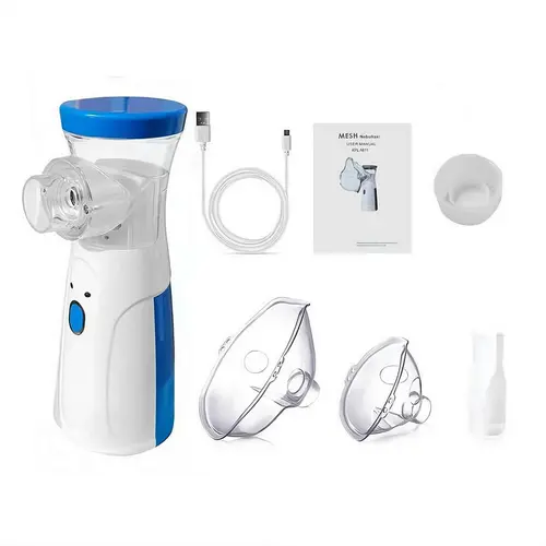 Portable Nebulizer Machine - Plastic USB Cable Powered Handheld Micro-Mesh Atomizer, Ultra Fine 3 micron Mist, <30dB Quiet, Travel Size for Adult Asthma Relief (White, 4.5")