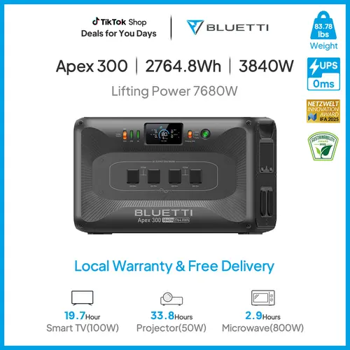 BLUETTI Apex 300 Portable Power Station, 2764.8Wh LiFePO4 Battery, 3840W Max AC Output, Expandable for Home Backup, RV & Off-Grid