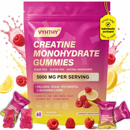 VYHTHY Creatine Monohydrate Gummies Supplement with Collagen, BCAAs, Inositol, L-Glutamine, Vitamin, Zinc – Fitness Nail Support for Strength, Endurance, Recovery in Men & Women