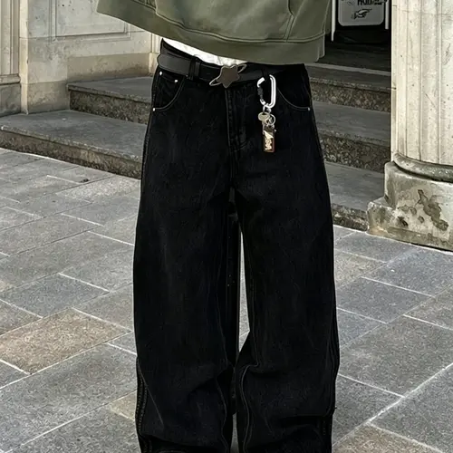 Men's New Fashion Loose Fit Side Stripe Jeans, Casual Versatile Denim Jeans, Stylish Long Straight Leg Jeans for Everyday Wear