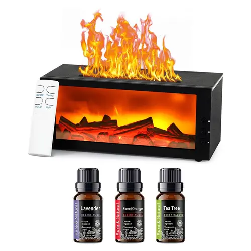 Upgraded 300ml Plastic Fireplace Fragrance Aroma Humidifier - 7-Color Large Flame Nightlight Diffuser, Glow-in-the-Dark Sleep Aid Scented Cool Mist, Remote Timer, Auto Off, Portable, Bedroom Use,back to school,back to school haul