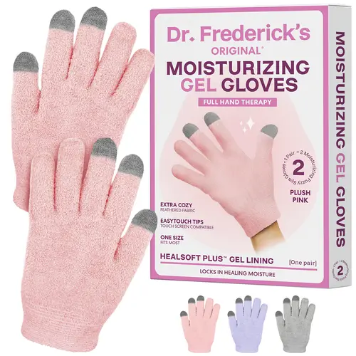 Dr. Frederick's Original Shea & Coconut Moisturizing Gel Gloves - 1 Pair, Blush Pink, Extra Cozy, Touchscreen Compatible, Unisex One Size Fits Most, Chamomile-Infused Adults' Nail Care Selfcare Accessory