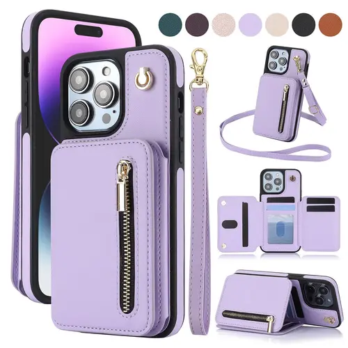 OREKROY Luxury Crossbody Wallet Case for iPhone 17/16/15 Pro Max Plus/14/13/12/11 Pro Max PU Leather RFID Blocking Smartphone Accessory with Cash Holder, Card Slots, Flip Stand Protector, Crossbody Lanyard, Wristband, Handheld Functionality, Accessories