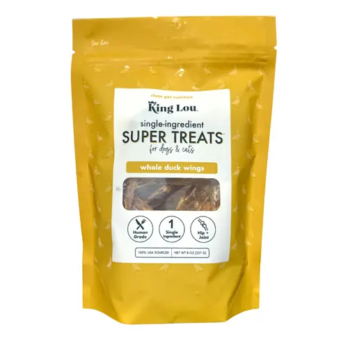 King Lou Whole Duck Wing Dental Treats for dogs, Single-Ingredient, 100% USA , All Natural, Minimally Processed, Joint Support, Natural Collagen & Glucosamine