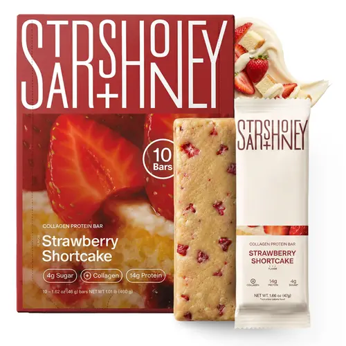 Stars + Honey | The Protein Bar – Strawberry Shortcake, All natural ingredients with added collagen, Gluten Free, Dairy Free, Soy Free, No Seed Oils, and No Sugar Alcohols.
