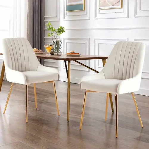 MOJAY Velvet Upholstered Dining Chairs (Set of 2-4) - Modern Armless Chairs with Gold Metal Legs, Ergonomic Design, 16.5" Compact Seat, High-Quality Fabric for Dining Room, Kitchen
