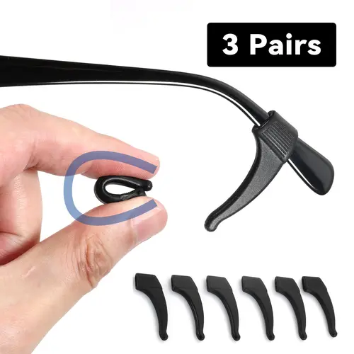 ZENOTTIC 3 Pairs Low-Profile Soft Silicone Eyeglass Ear Grips, Anti-Slip Hooks for Adults & Kids, Casual Retainers for Sports & Reading, Eye Glasses Ear Grippers, Scientific Curve, Anti-Slip Grip, Birthday