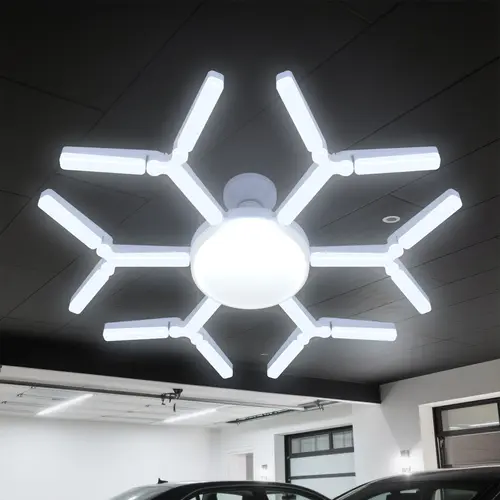 HYPERLITE 120W LED Garage Light - 120w Daylight View, Adjustable Snowflake Shape Foldable Panels, 360° Wide Light, Easy Screw-In Installation, Energy-Saving, Durable, High Lumen for Garage, Workshop
