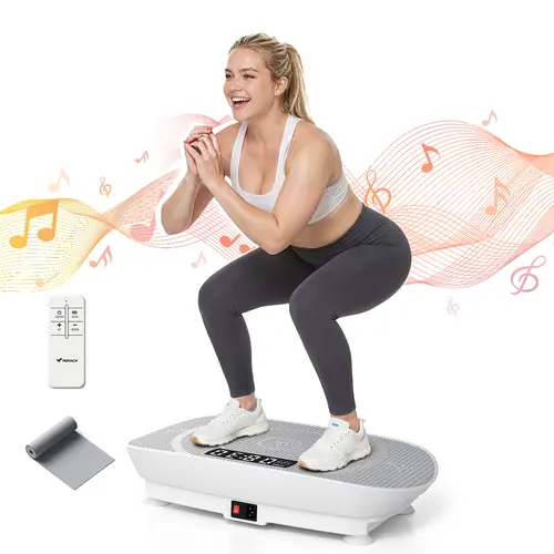 【Creator Live Exclusive】Merach Vibration Plate Exercise Machine, Compact Design with Lymphatic Drainage, High Frequency for Low Impact Full Body Workout, 400Lbs Capacity for Home Gym Kit Workout Equipment BackToSchool
