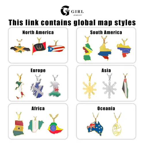 GGIRL Fashion World Map Pendant Necklace 18K Gold Plated National Flag Design for Men Women Neutral Gift Travel Enthusiast Modern Versatile Streetwear Statement Jewelry，Fashion Jewelry Gift for Holiday Haul Christmas Birthdays Anniversaries,summerwins,sum