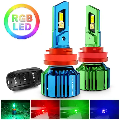R7 Series 25000LM 70W RGB Remote Control Car LED Headlight Bulb DRL Fog Light with breathing, cycling, flashing, and red & blue emergency mode