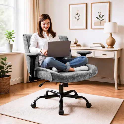 【SohoChic】Ergonomic Criss Cross Office Chair - Adjustable Swivel Chair with Wheels, Flip Arms, Thick Cushion, Wide Seat, 300lbs Weight Capacity for Home Office, Apartment