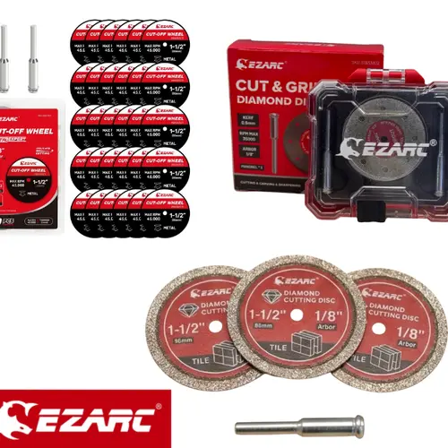 EZARC Arbor Mount Rotary Tool Cut-Off Wheels, 1.5" x 1/8" Size, 1/8" Arbor with Mandrels, 150-Grit Diamond Particles, Fiberglass-Reinforced, 0.6mm Ultra-Thin Kerf, Durable for Masonry/Metal Cutting, Smooth Cuts for Home DIY Projects, Convenient Storage to