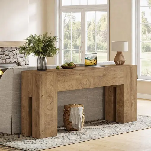 LITTLE TREE 71-Inch Long Console Table for Entryway, Farmhouse Sofa Console Behind Couch, Entry Table for Hallway, Foyer, Living Room, Burlywood