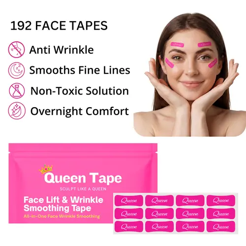 Queen Face Lift & Wrinkle Smoothing Tape - Anti Wrinkle Patches for Women - 192 Pre-Cut Overnight Skincare for Anti-Aging - Smooth Forehead, 11's Crows Feet, Smile Lines - Hypoallergenic, Skin Safe, Breathable, Comfortable, Smoother