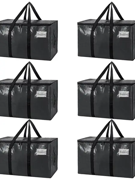 6-Pack Black Large Heavy-Duty Tote Bags with Visible Labels & Wrap-Around Handles, Travel Organizer, Storage Solution for Garage & Room Storage, Durable Lightweight Home Supply, Moving Box Alternative, Women’s Gift