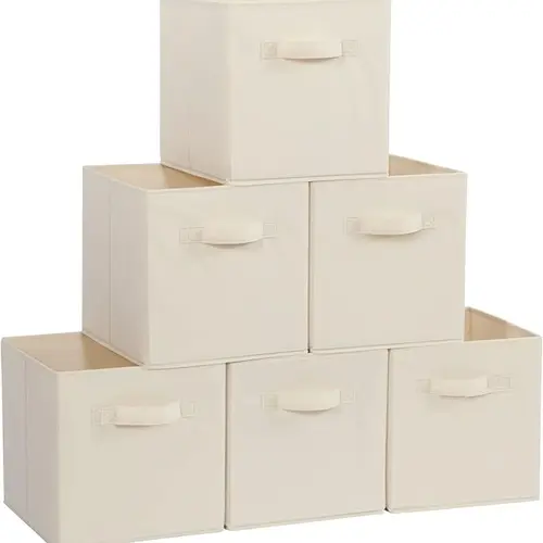 STOWM 11"x11"x11" 6-Pack Cube Storage Bins & Bags - Home Organizer Boxes for Closet, Shelves, Decluttering, Small Room Organization Products, Move Out Bins for Clothing, Books