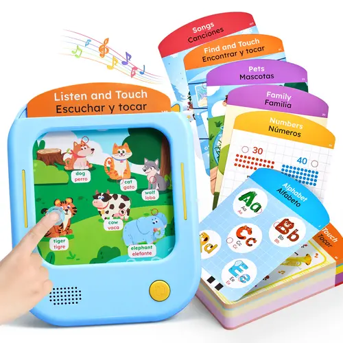 JoyCat Bilingual Unisex Toddler Learning Tablet with 106 Spanish-English Talking Flashcards, 20 Games, Touch-Tap Learning, Montessori Language Toy for Alphabet, Words, Numbers, Colors, Songs, Animals (Autism-Friendly Learning Gift for 2-6 Years Toddlers)