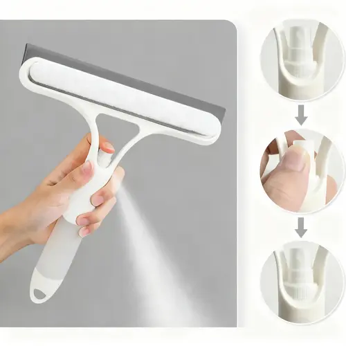 3-in-1 PVC Window Cleaning Tool - Squeegee, Scraper, Scrubber with Spray Function, Silicone Microfiber Wipe, Lightweight for Quick Clean, Home Cleaning Supplies for Household, Car Windshield