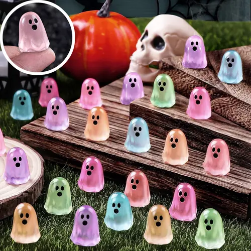 60Pcs Glow-in-the-Dark Resin Ghost Mini Figures - Creepy Cute Halloween Things, Oddities Gifts, Dollhouse Resin Models, Home Decor Accent with Glow Effect, Cute Collectibles