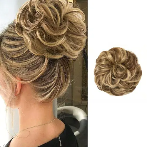 Women's Wavy Elastic Messy Bun Hairpiece, Synthetic Ponytail Piece for Thick High Bun Hairstyles, Soft Synthetic Hairpiece for Daily and Party Use, Adds Volume and Depth, Loose Deep Wave, Wavy Hairpieces
