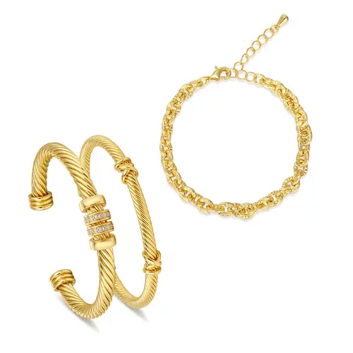 Aprilery Spin for Luck & Release Anxiety Gold Bracelet Set 3PCS for Women Twisted Cable Cuff Link Chain Good Luck Relief Fidget Jewelry Stackable Fashion Accessories