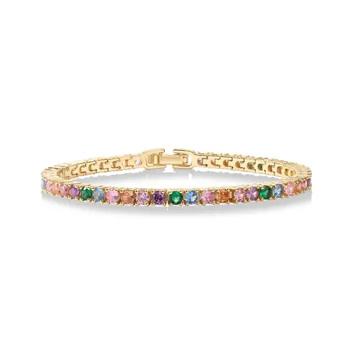 PAVOI 14K Gold Plated Multi Colored CZ Tennis Bracelet for Women - Vibrant and Boho 3mm Colorful Cubic Zirconia Bracelet - Size 6.5-7.5 Inch