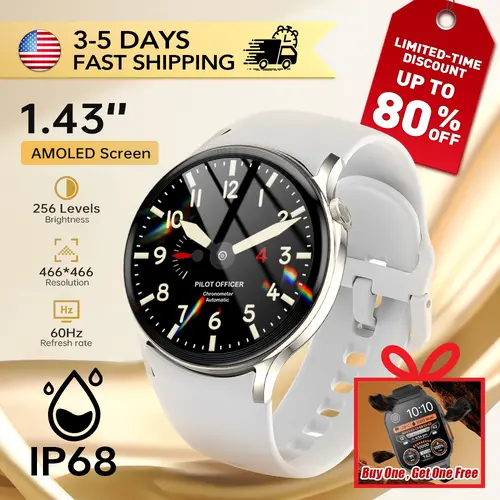 HDM Unisex Adults Local Wristwatch for Android Devices, [Buy 1 Get a Gift] 1.43" AMOLED Display Smart Watch, Heart Rate Monitoring, IP68 Waterproof, 120+ Sports Modes, Bluetooth Connectivity, All-Day Wearable