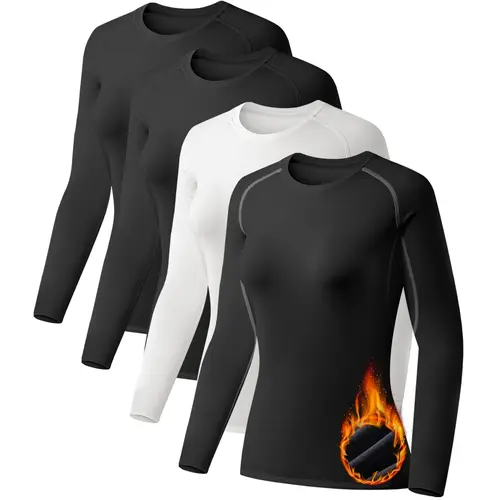 TELALEO 4 value pack Women's Thermal Shirts Fleece Lined Athletic Tops Long Sleeve Compression Workout Baselayer for Cold Weather outdoorfun