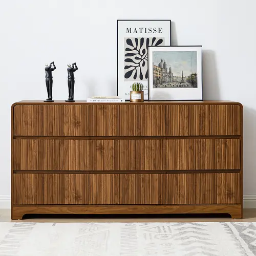 FurSch Modern Fluted 9-Drawer Dresser, 63" Wide Wood Storage Chest with Curved Design, Large Bedroom & Living Room TV Stand