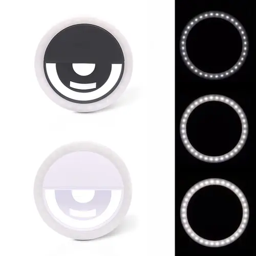 Adjustable LED Ring Selfie Light - Black for Smartphones, 28 LED Beads, 3 Brightness Levels, USB Rechargeable, Universal Mobile/Tablet Clip, 50g 8.4cm Remote, Soft Lighting Vlogging Equipment for Content Creators, Cellphone Accessories