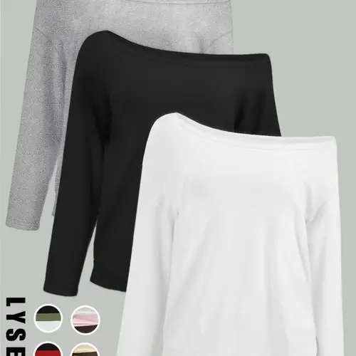 3pcs Women's Casual Loose-Fitting T-Shirts, Plain Surface Long Sleeve Tops, Multi-Color Set, Comfortable Daily Wear