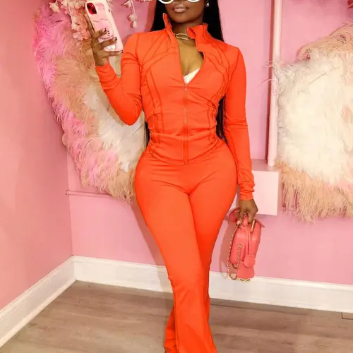 Women's Casual Sporty Two-Piece Set, Tracksuit Set, Long Sleeve Zipper Design, Regular Fit, Fall & Winter, Fashionable Women's Clothing, Casual Workout Loungewear, casual activewear, Sportswear Set