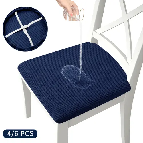 Easy-Going Waterproof Coating Chair Seat Covers (4/6 Pcs) - Elastic Ties & Edges for Stay-Put Fit, Jacquard Top with Refined Style & Clean Look, Detachable Machine Wash Covers for Dining/Home Office, Indoor Use