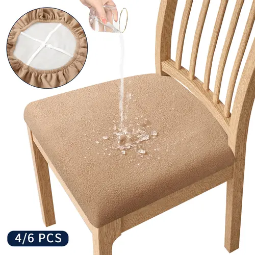 Easy-Going 4/6 PCS Waterproof Fleece Thick Cloth Seat Covers for Chairs - Washable Detachable Slipcovers with Waterproof Coating, Wrinkle-Resistant Durable Protectors, Easy-On, Fits Most Home Dining Room Chairs