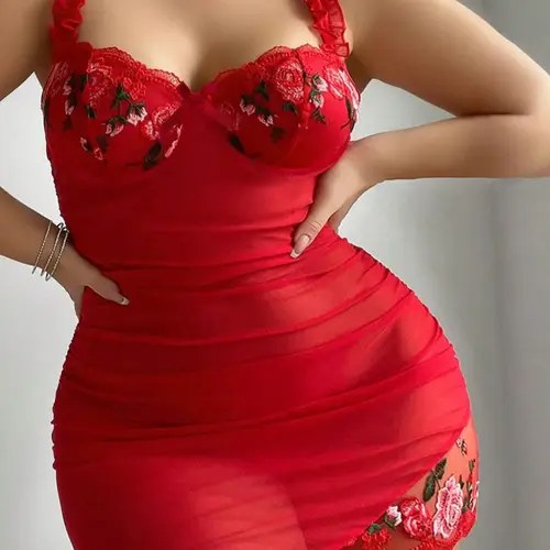 Plus Size Elegant Casual Floral Cami Nightgown 2 Piece Set, Rose Embroidery, Adjustable Straps, Soft Lightweight Fabric, Sleeveless for All Seasons, Nightwear, Cami Sleeveless Nightdress, Lightweight Sleepwear