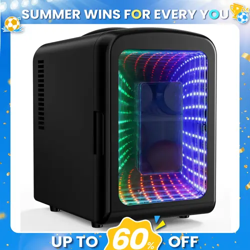 Antarctic Star 4L Mini Compact Refrigerator with Gaming Light: 6-Can Portable Cooler for Bedroom, Car, Office, Dorm - Cosmetics, Beverage & Food Storage Note: internal temp varies with ambient temp.