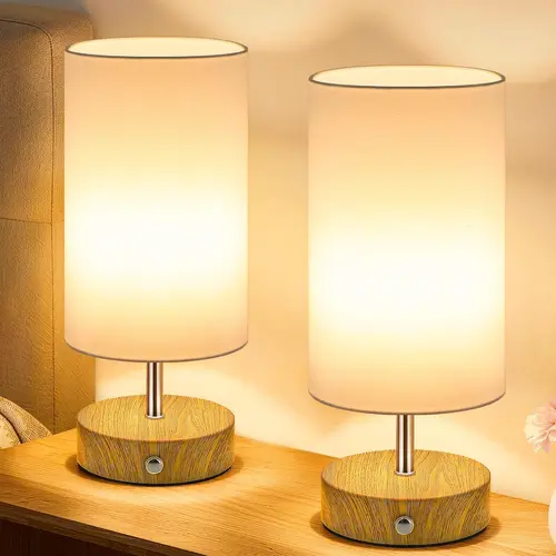 MATULSA 1/2 Pack Cordless Table Lamp, Rechargeable Bedside Lamp, Portable Touch LED Desk Lamp Dimmable, Wireless Lamp with Wood-Grain Base, Modern Night Light for Bedroom, Bulb Included