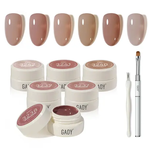 GAOY Natural Jelly Gel Nail Polish Set with Magnet, Nude Symphony | 6 Colors Sheer Pink, UV Gel Polish, for Salon Manicure & Nail Art DIY at Home