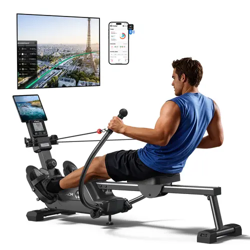 Merach NovaRow RS3 Magnetic Rowing Machine,16-Level Adjustable Resistance, Ultra-Quiet Smooth Rowing,Merach App with 1000+ Professional Coaching Courses & Games, Full Body Fitness Rower for Indoor Home Gym BackToSchool