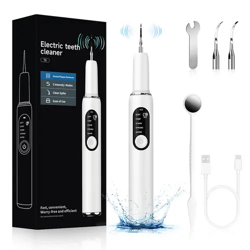 Rechargeable Electric Teeth Cleaner, Cordless Oral Irrigator & Dental Scaler for Oral Plaque Removal, IPX6 Waterproof Travel Size Kit with 5 Modes & Stainless Steel Tip, Oral Plaque Remover, Removes Plaque