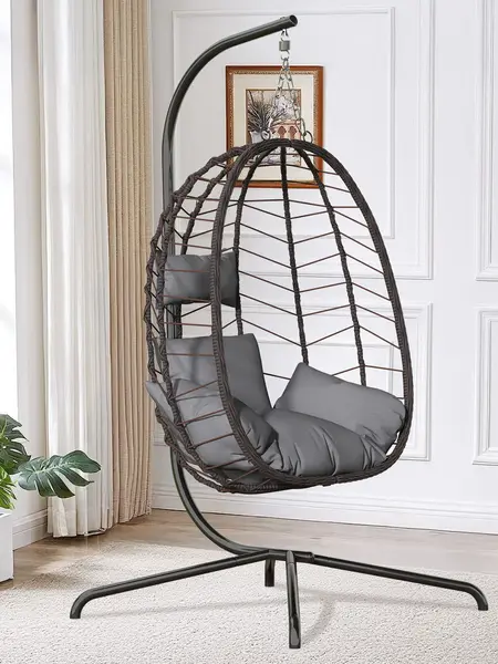 【Summergarden】Indoor and Outdoor Universal Hanging Basket Chair with Stand(82*35.5*), Hand-Woven PE Rattan Swing Chair with  FallFreshness Cushion, Adjustable Chain Length, Suitable for Bedroom, Balcony, Garden