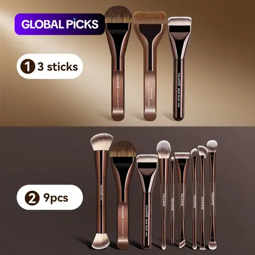 MAANGE 3- or 9-Piece Makeup Brush Set, Face Makeup Brushes Including Flat, Curved, and Ultra-Thin Foundation Brushes for Blending and Powder Application #GLOBAL PICKS